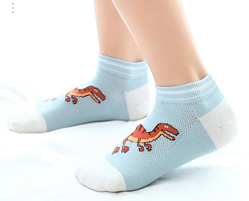 5 Pairs Kids Socks for Children Boys Girls Cartoon Dinosaur Summer Low Cut Slipper Hosiery Ankle Footed Casual Sock 1-12 Years