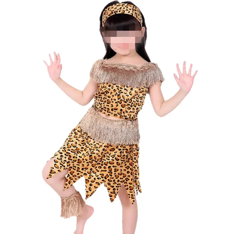 Boys Girls African Original Savage Children Wildman Cosplay Costumes Clothing Kids Party Props Halloween