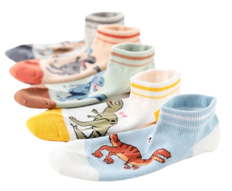 5 Pairs Kids Socks for Children Boys Girls Cartoon Dinosaur Summer Low Cut Slipper Hosiery Ankle Footed Casual Sock 1-12 Years