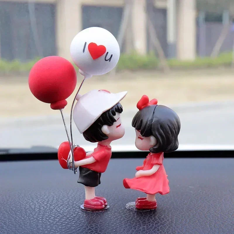 Valentine's Day Gift Cartoon Resin Couples Figurine Cute Lovers Balloon Ornament for Car Dashboard Office Desktop Home Decor