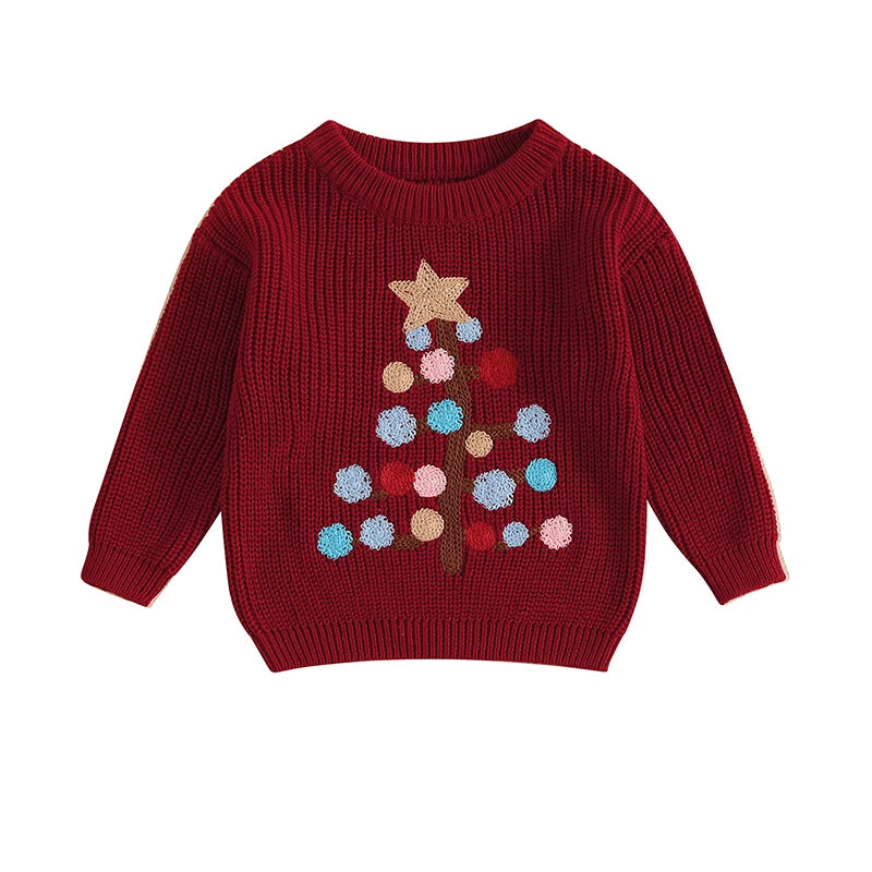 0-3Years Baby Boy Girl Christmas Sweaters Fall Winter Tree Pattern Long Sleeve Crew Neck Warm Knit Pullover Tops Kids Knitwears