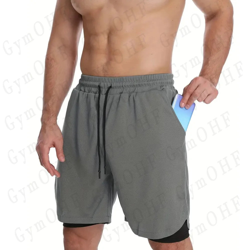 Anime Compression Shorts Men T Shirt Summer Sportswear Gym Jogging Training Workout Male Fitness Sport 2 In 1 Shorts Quick Dry