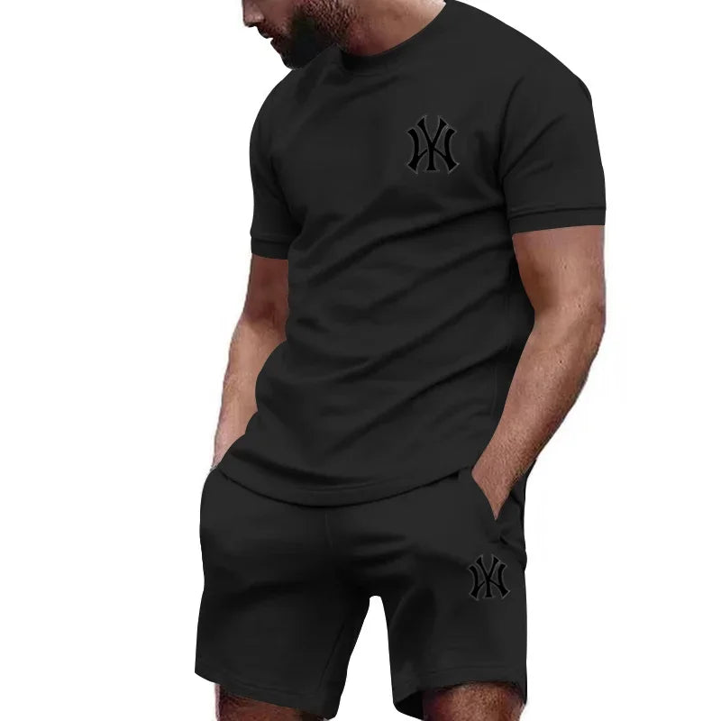Men's two-piece sportswear, short sleeved T-shirt and pants set, running and fitness sportswear, summer, 2024