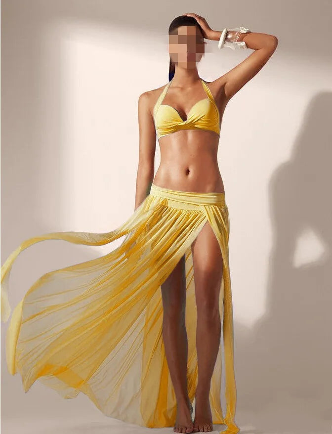 2024 New 5 colors Solid Beach Dress for Women Mesh Bikini Cover Ups Open Side Sarong Swim Dresses Free Size Playa Skirt Sarong