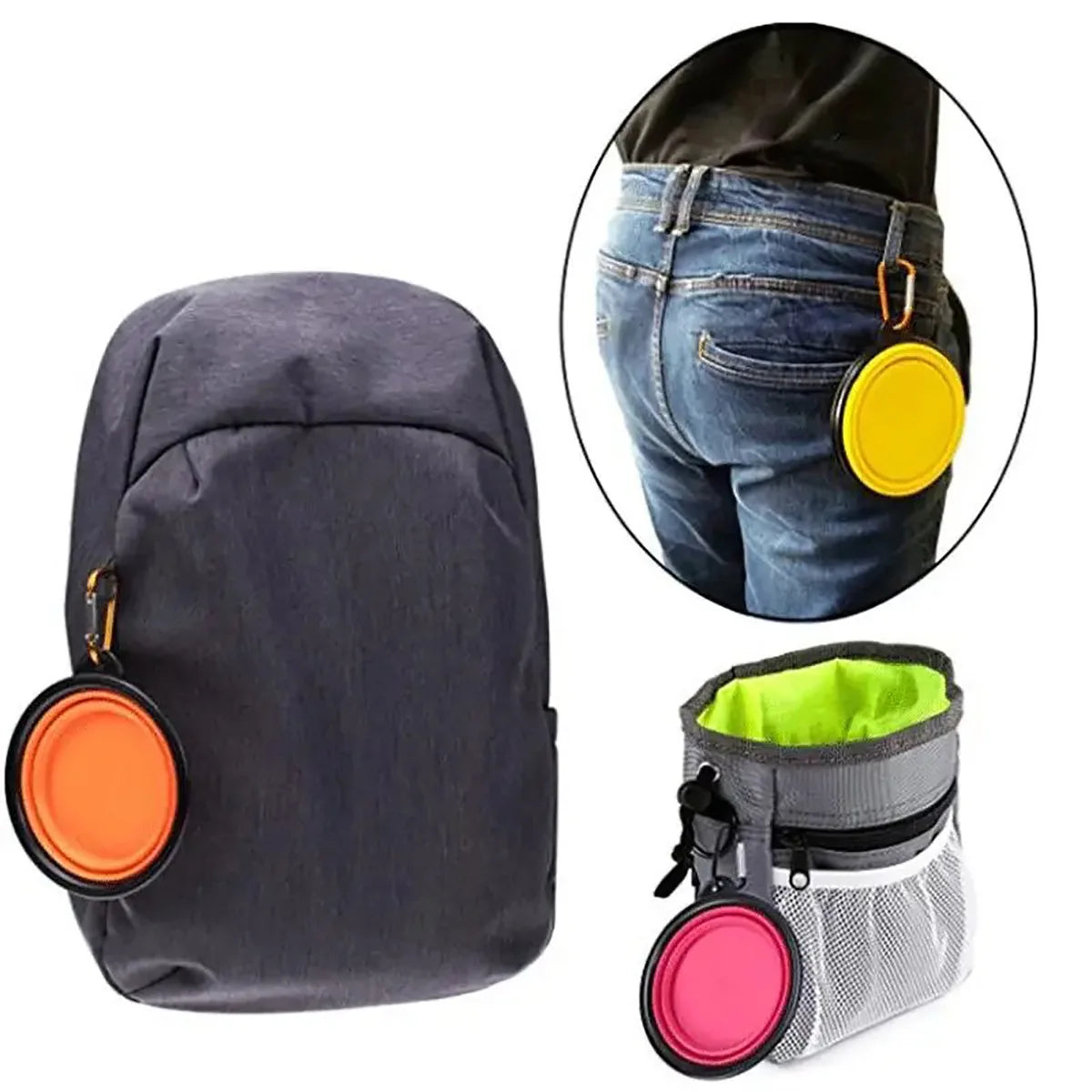 Dogs Feed Supplies Folding Silicone Bowl Portable Puppy Water Container with Carabiner Folding Cats Bowl Travel Pets Accessories