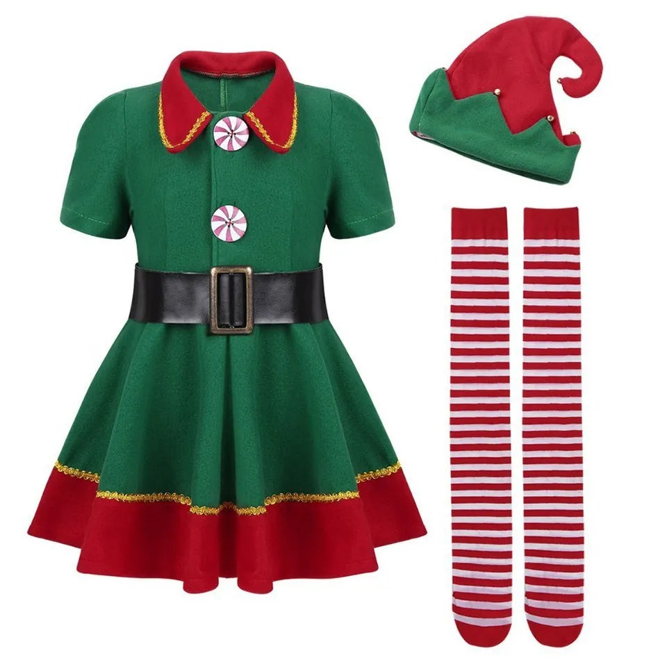 2024 Christmas Clothing Set Boy Girl Family Matching Outfit Kid Adult Santa Claus Cosplay Costume Hat Socks Pant Elf Clothes