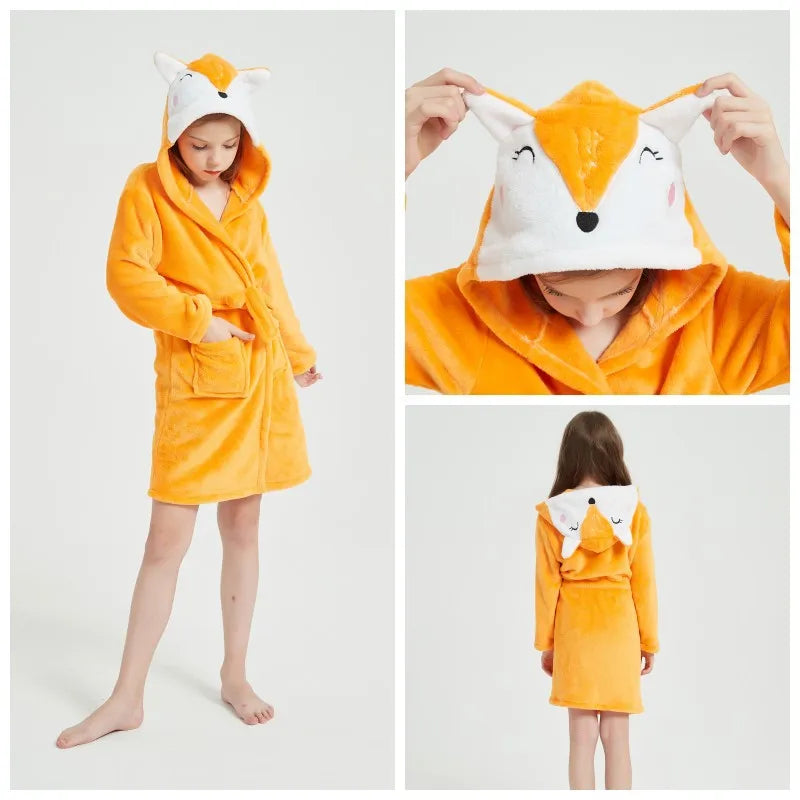 Boys Girls Hooded Bathrobe Toddler Unicorn Anime Cartoon Towel Beach Children's Sleepwear Baby Kids Bath Robes Pyjamas Nightgown