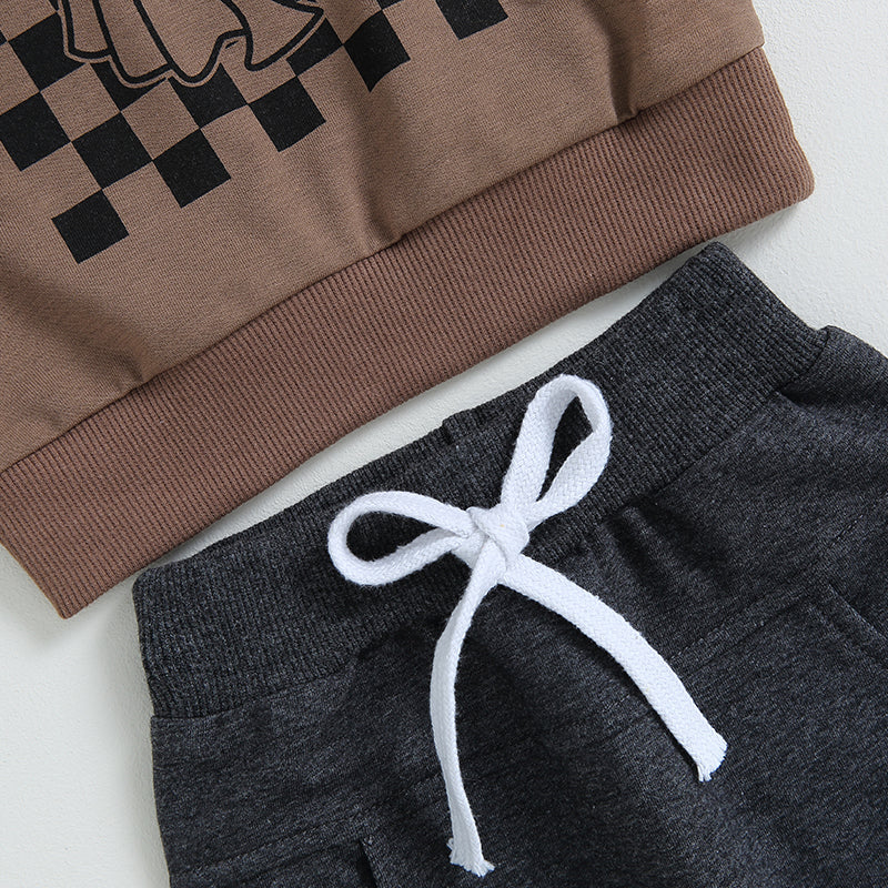 2023-05-25 Lioraitiin 0-3Years Boys 2Pcs Fall Outfits Checkerboard Ghost Print Crew Neck Long Sleeve Sweatshirts Long Pants