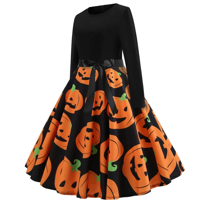 Halloween Cosplay Costume Props Fancy Pumpkin Womens Dress Long Sleeve Princess Dress Festival Dress Up Party Vintage Robe