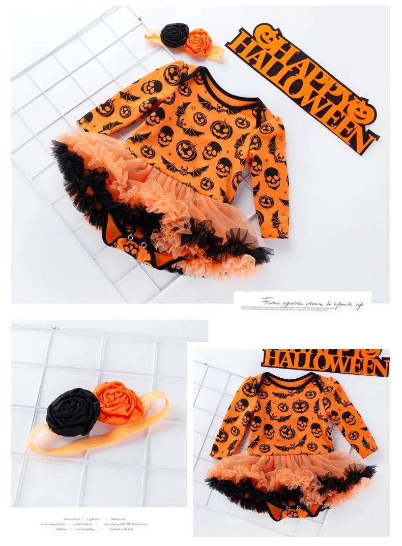 0-24M Baby Girl Boy Costume Pumpkin Clothes Newborn Romper Infant Tutu Dress Outfit Cosplay Bodysuit Toddler Halloween Clothes