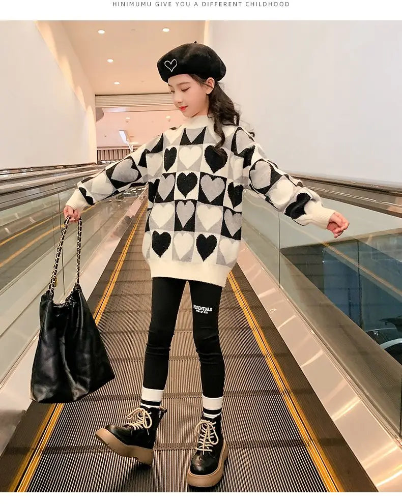 Girls Sweater Thickened Autumn Winter New Children's Fashion Knitted Top Christmas Winter Clothes for Girls 4 10 12 14 Years Old