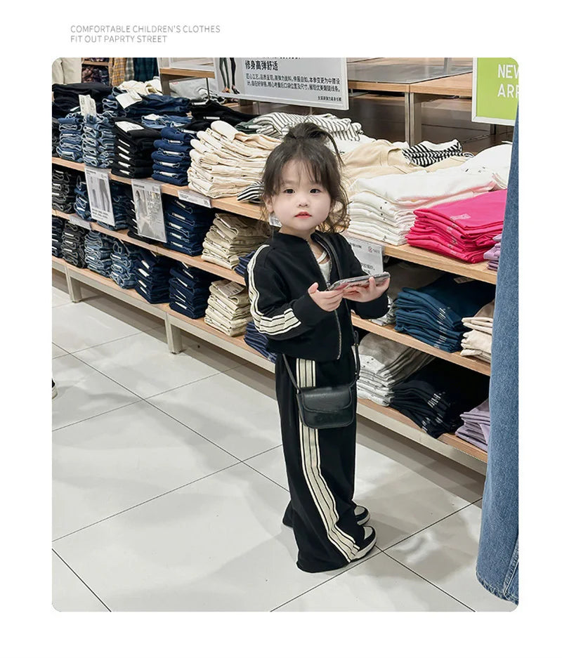 Girls Fashion Sets 2024 New Spring Autumn Sports Casual Suits Kids Long-sleeved Jacket+Pants 2Pcs Outfits Children Trend Clothes