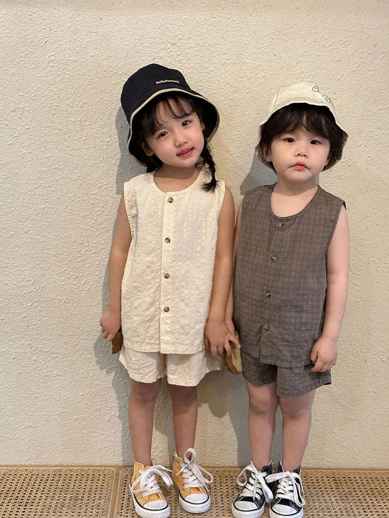 MILANCEL Summer Kids Clothing Set Boys Vest And Shorts 2 Pcs Suit Casual Girls Clothes Set