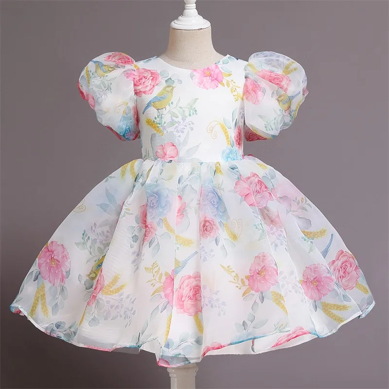 Girls White Cake Layers Dresses Kids Pull Sleeve Elegant Party Wedding Birthday Tutu Princess Vestidos Children Summer Clothes