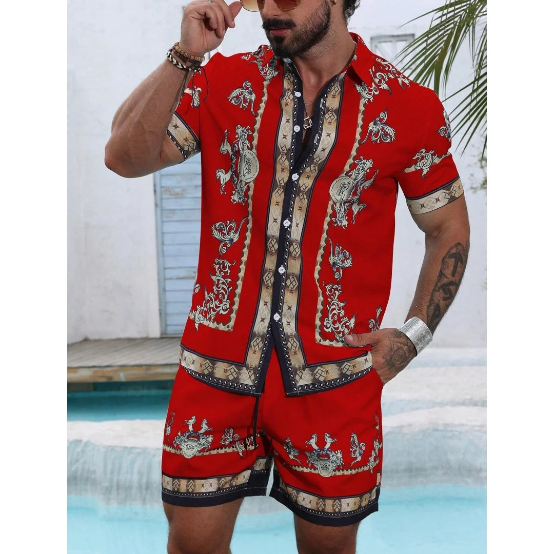 Striped shirt set Men's Short-sleeved Shirt Summer Short-sleeved Shirt Beach Shorts Men's Suit Street Casual y2k Shorts Leisure