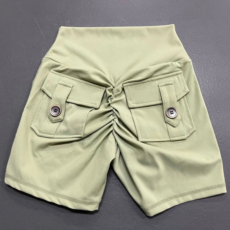 Shorts Women Sport With Pocket Buttocks Fitness Workout High Waist Tights Leggings Push Up Cycling Shorts Scrunch Gym Clothing