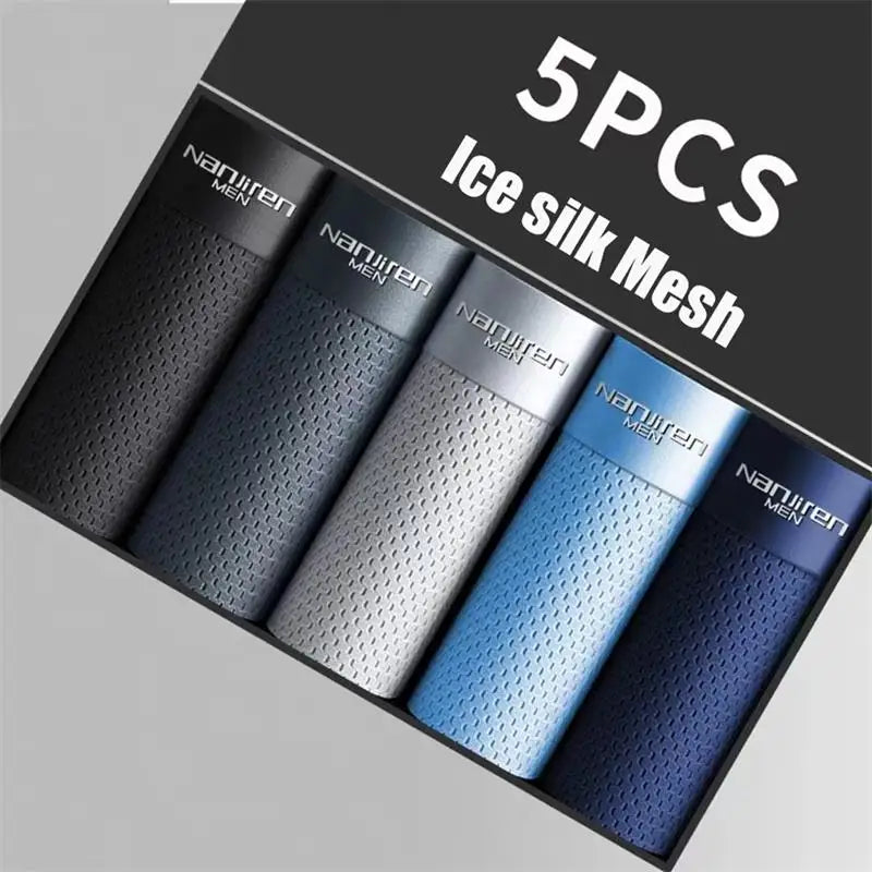 5Pcs/Men's Underwear Men's Panties Sexy Boxer Mesh Breathable Solid Color Briefs Thin Boxer Comfort Boxer Bamboo Hole Large Size