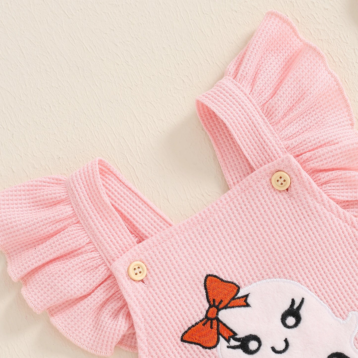 BeQeuewll Flying Sleeve Newborn Baby Girls Bodysuit Cute Infant Outfits Embroidery Ghost Romper with Hairband Halloween Clothes