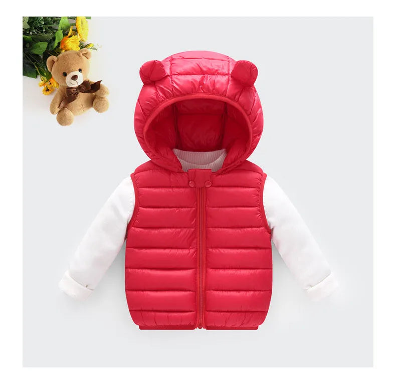 Baby Boys Girl Warm Down Vest Toddler Cotton Waistcoat Children Autumn and Winter Clothes Kids Hooded Jackets 1-6 Years Old
