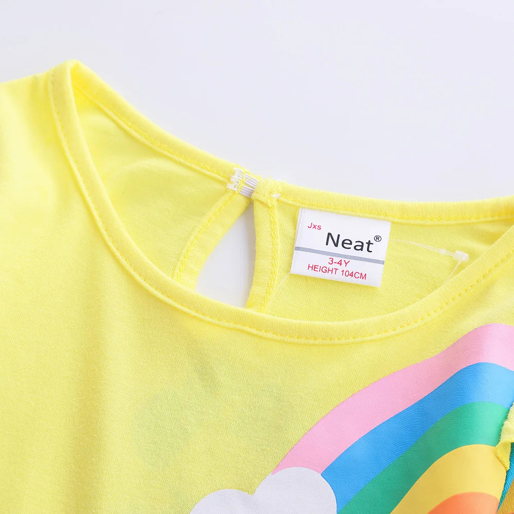 Girls' Long Sleeve Unicorn Dress Autumn Embroidery Two Pockets Rainbow Sleeves 81035