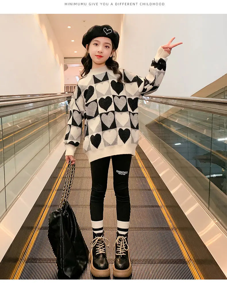 Girls Sweater Thickened Autumn Winter New Children's Fashion Knitted Top Christmas Winter Clothes for Girls 4 10 12 14 Years Old