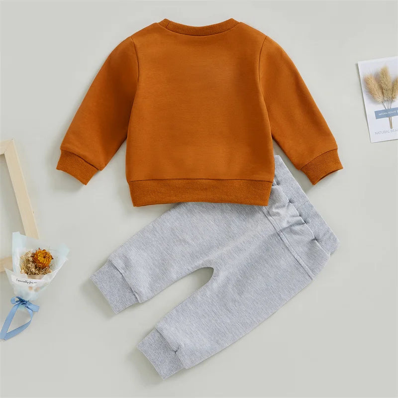 1-5 Years Kid Boys Girls 2Pcs Tracksuit Suits Fall Baby Plush Cartoon Bear Long Sleeves Sweatshirt Top + Elastic Waist Pants