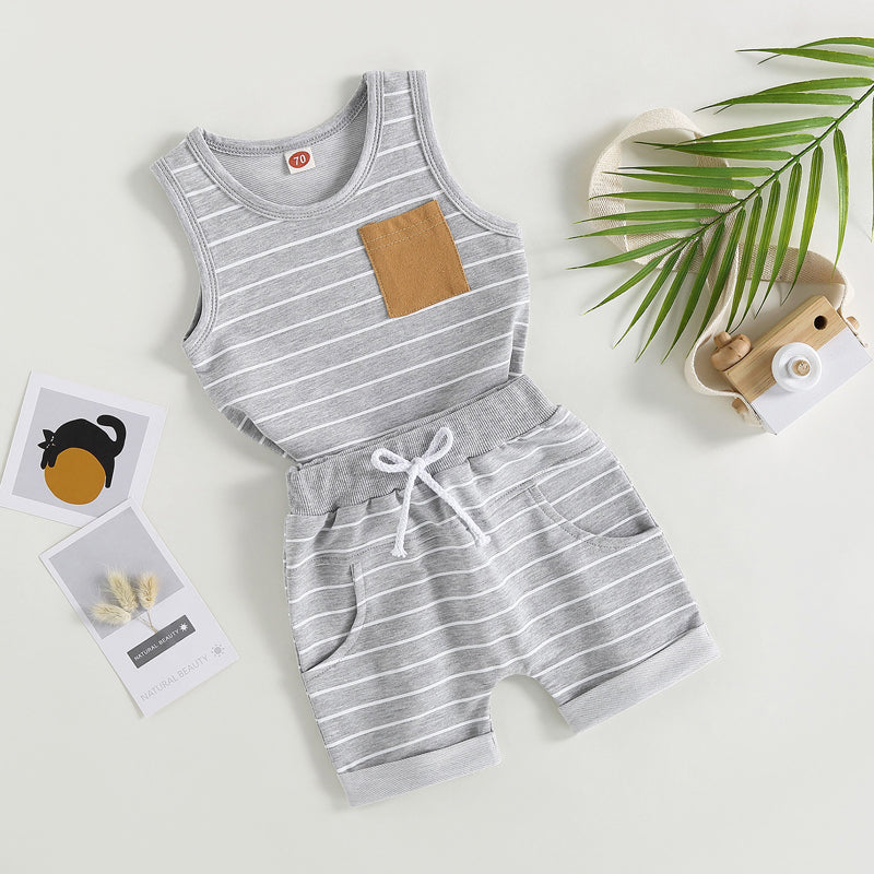 2023-03-01 Lioraitiin 0-4Years Kids Baby Boy 2Pcs Summer Outfits Striped Sleeveless Tank Tops and Stretch Shorts Pocket Set