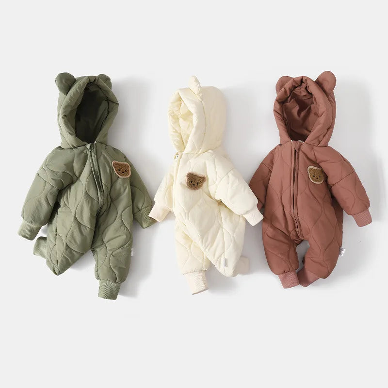  Winter Baby Outwear Clothing Fur Lining Warm Thick Toddler Girl's Boy's Rompers Cartoon Bear Infant Jumpsuit