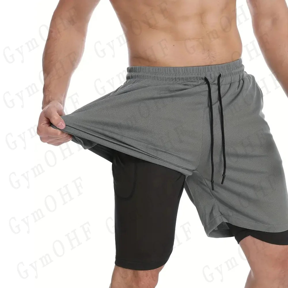 Anime Compression Shorts Men T Shirt Summer Sportswear Gym Jogging Training Workout Male Fitness Sport 2 In 1 Shorts Quick Dry