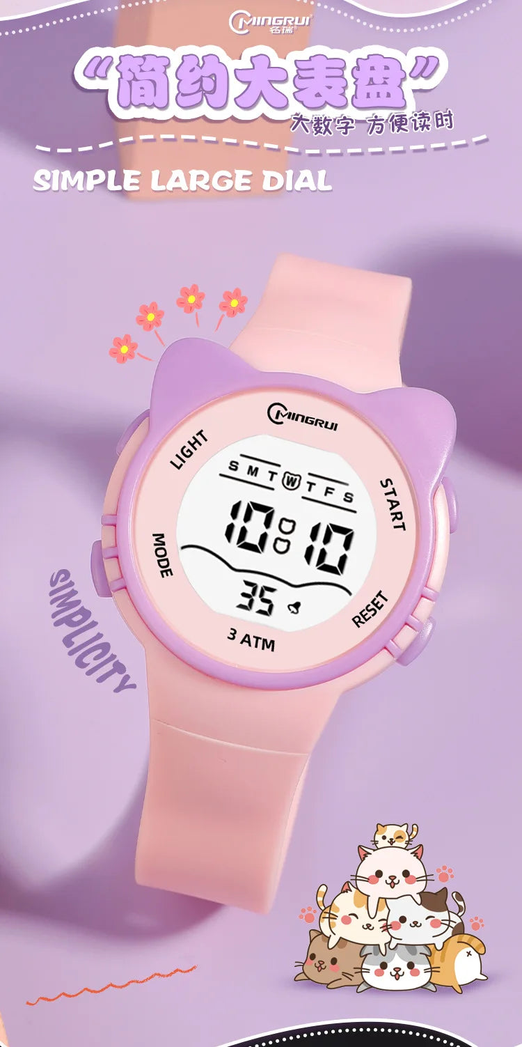 UTHAI C16 Girls And Boys Cute Meow Star Watches Kids Children's Junior High School Waterproof Alarm Clock Electronic Watch