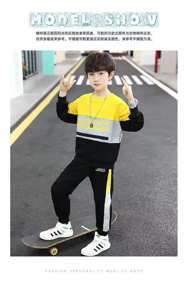 2024 autumn winter Boys Tracksuit velvet Children patchwork letters Cotton T-Shirt + Pants Suit Clothes children Set 12 14 Y
