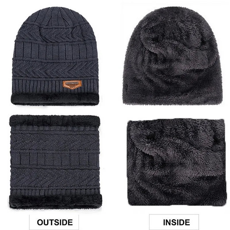 Winter Beanie Hat For Men Fleece Scarf Women Knitted Hat Warm Cap Thick Wool Neck Warmer Scarf Balaclava Mask Skullies Beanies