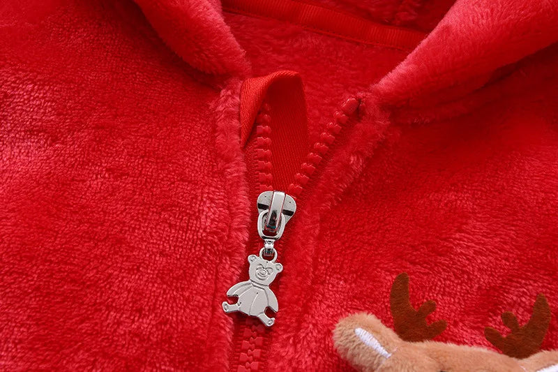 2024 Autumn Winter Newborn Baby Romper Christmas Flannel Hooded Baby Girl Overalls 0-1 Years Infant Boy Jumpsuit Outfits