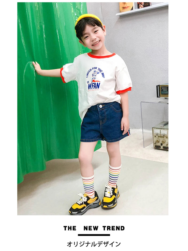 Fashion Rainbow Socks for Kids Spring Summer Colourful Stripe Breathable Cotton Girls Boys Tube Socks School Long Socks 1-8 Year