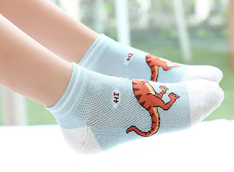 5 Pairs Kids Socks for Children Boys Girls Cartoon Dinosaur Summer Low Cut Slipper Hosiery Ankle Footed Casual Sock 1-12 Years