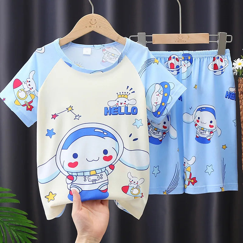 Summer Children's Pajamas Short Sleeve Girls Cartoon Old Boys Boys Home Clothes Set Pajama Sleepwear Robe Clothing Mother Kids