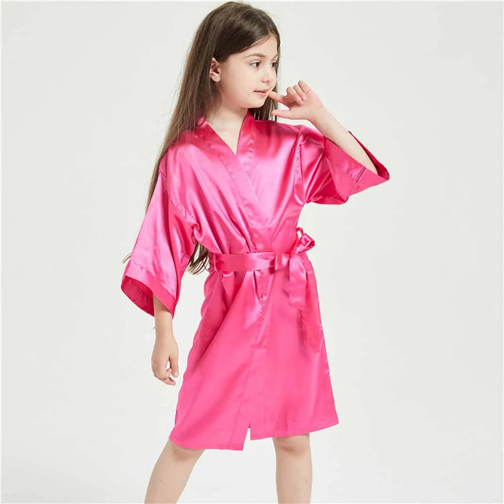 Pink Bathrobes for Girls Nightwear Satin Silk Kids Robes Summer Girl Nightgown Sleepwear Children Kimono Wedding Spa Party Dress
