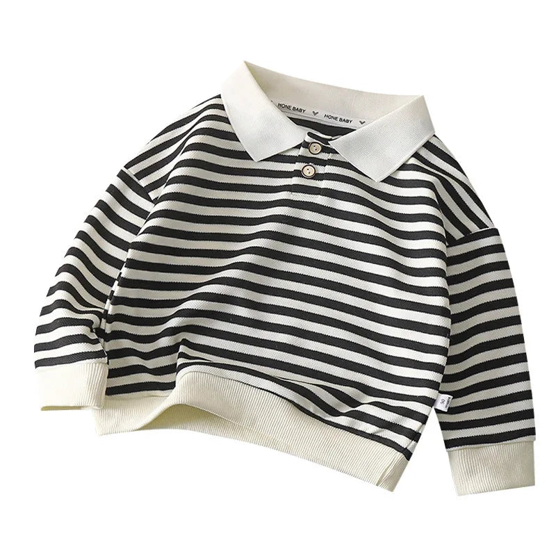 Spring New in Kids Baby Boys Fashion Top Outwear - Children Polo Collar Striped Full Sleeve Shirts , Toddler Clothing 2-7Y
