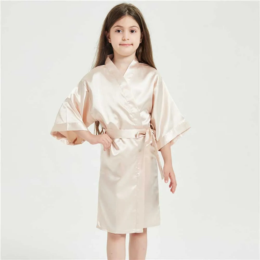 Pink Bathrobes for Girls Nightwear Satin Silk Kids Robes Summer Girl Nightgown Sleepwear Children Kimono Wedding Spa Party Dress