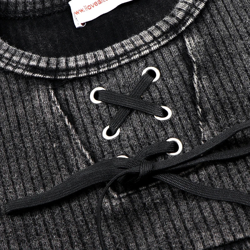 2024 ribbed black washed sets with string winter clothes dress for girls childhood shirts and baby pants black tired dresses