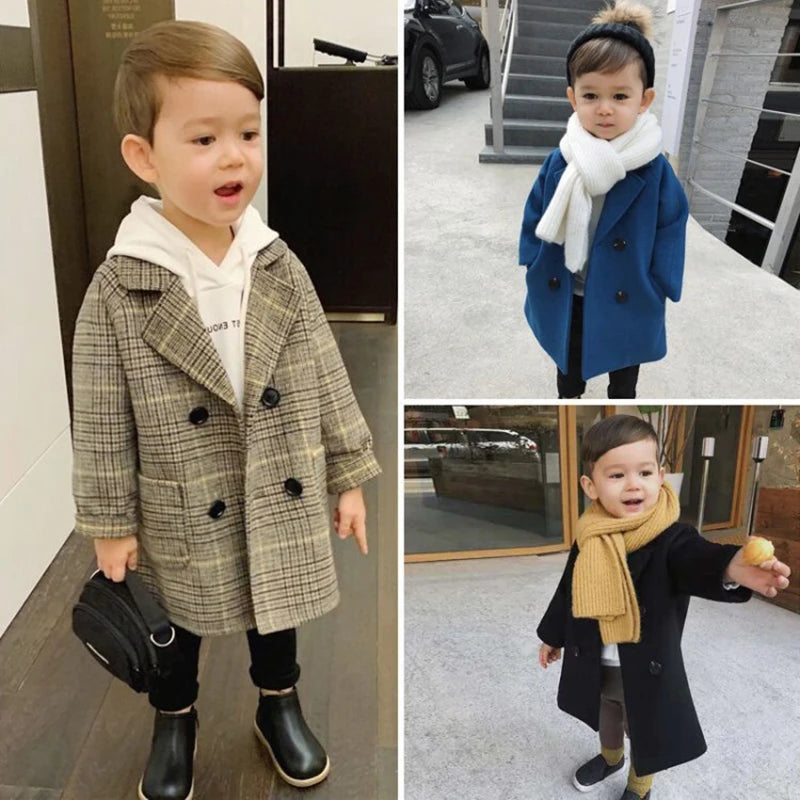 1-6 Years Autumn Winter Handsome Boys Coats Lapel Collar Design Woolen Jacket For Kids Children Birthday Present