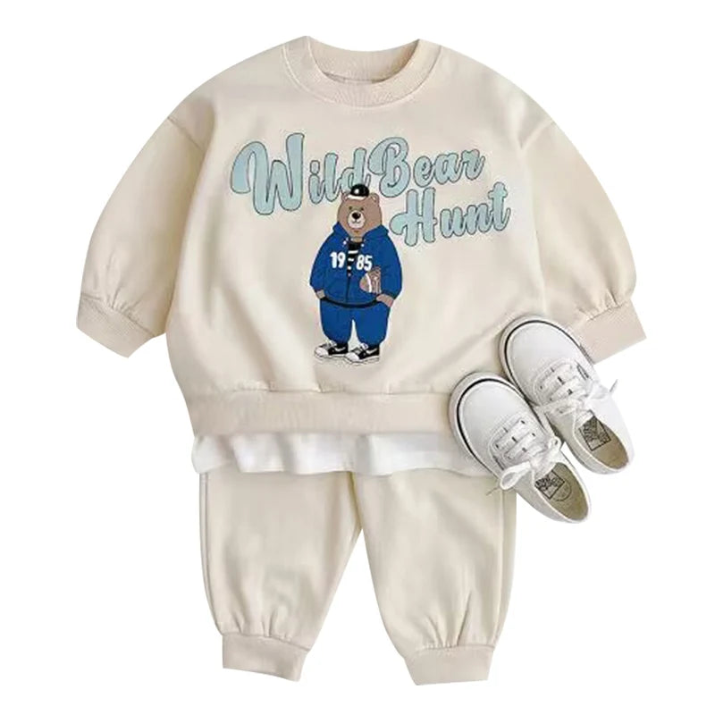 Fashion girls Toddler Baby Korea Clothing Fall Clothes Sets Baby Boys Set Kids Sports Bear Sweatshirt Pants 2Pcs 2 to 8 year