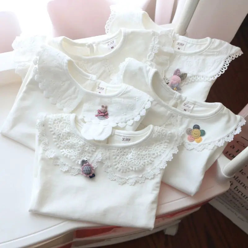 Children's Shirts School Girls White Tops Long Sleeve Lace Shirts Kids Shirt Baby Toddler Teen Casual Children Clothes