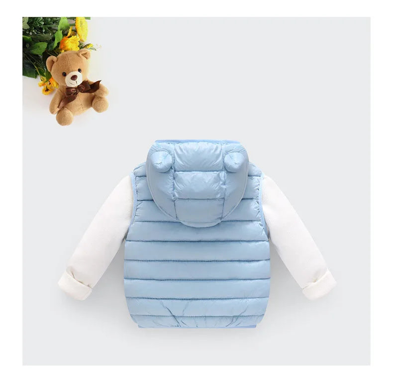 Baby Boys Girl Warm Down Vest Toddler Cotton Waistcoat Children Autumn and Winter Clothes Kids Hooded Jackets 1-6 Years Old