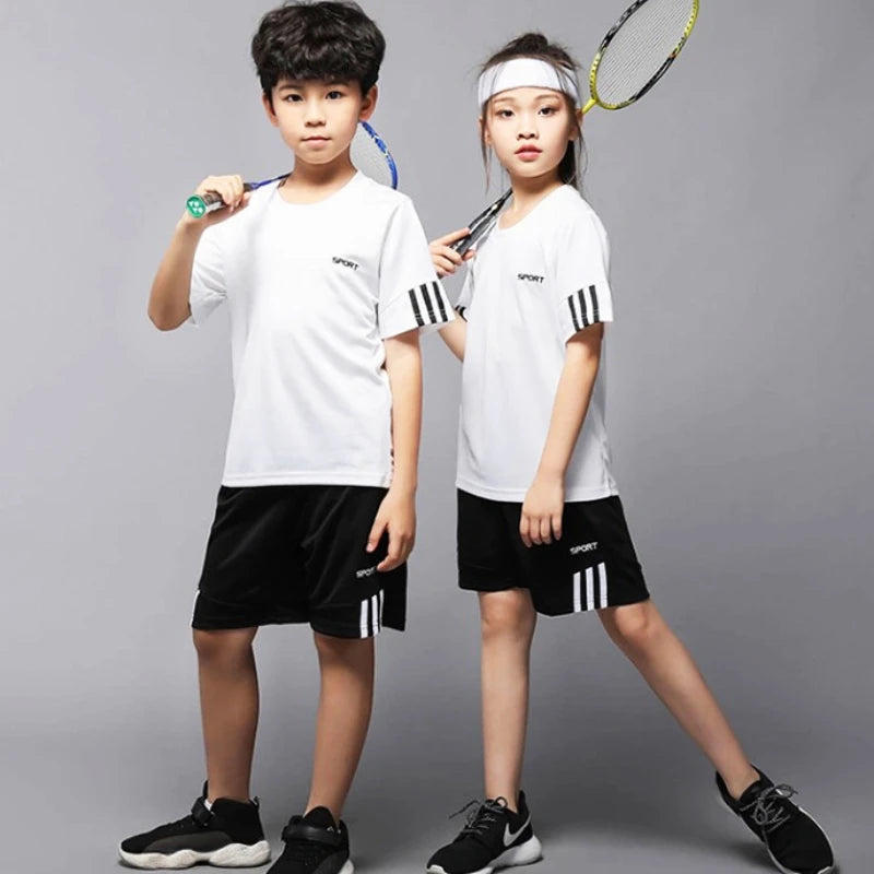 Children Boy & Girl Quick Dry Badminton Clothes Uniform Kid Tennis Jerseys Short Sleeve Tshirt Top and Shorts 2pcs Tracksuit