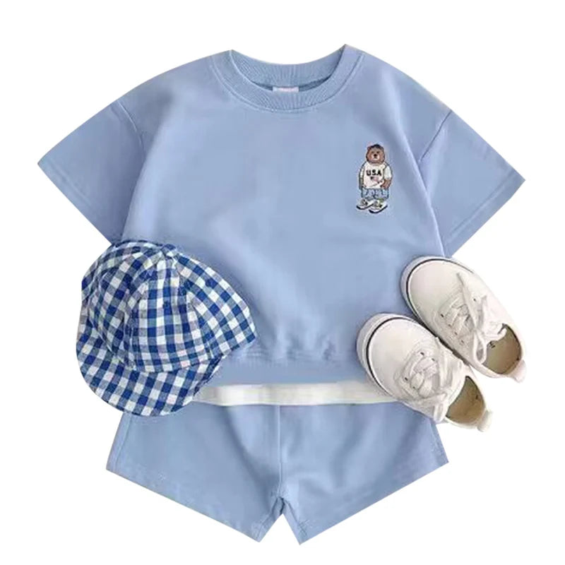 Fashion girls Toddler Baby Korea Clothing Fall Clothes Sets Baby Boys Set Kids Sports Bear Sweatshirt Pants 2Pcs 2 to 8 year