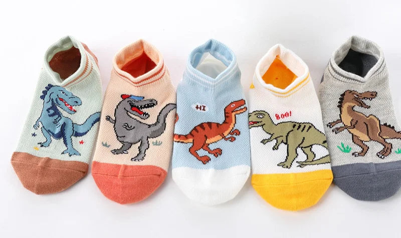 5 Pairs Kids Socks for Children Boys Girls Cartoon Dinosaur Summer Low Cut Slipper Hosiery Ankle Footed Casual Sock 1-12 Years