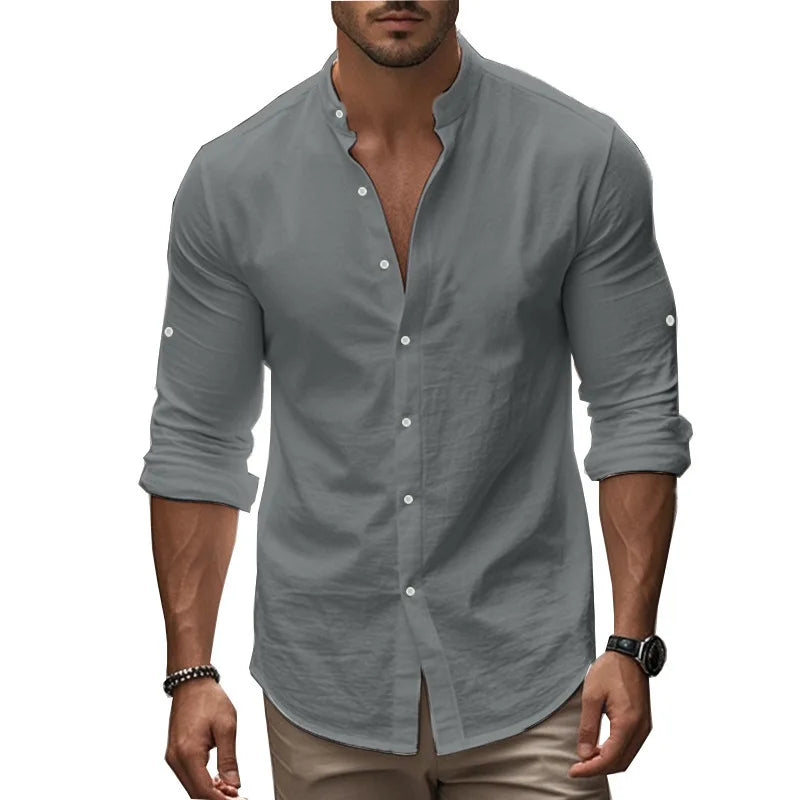 Men's Casual Cotton Linen Shirt Long Sleeve Button Down Slim Fit European Fashion Breathable Daily Wear Tops white shirt
