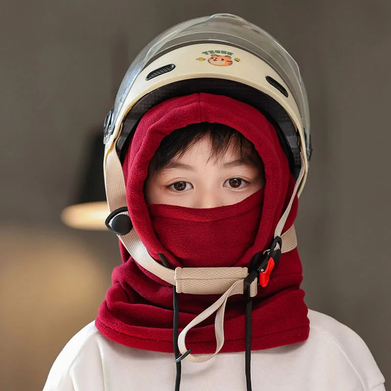 Lamb Fleece Children Headgear Cold Proof Kids Scarf Cap Thick Plush Winter Warm Bomber Hat 3-8year Baby Cycling Face Mask Beanie