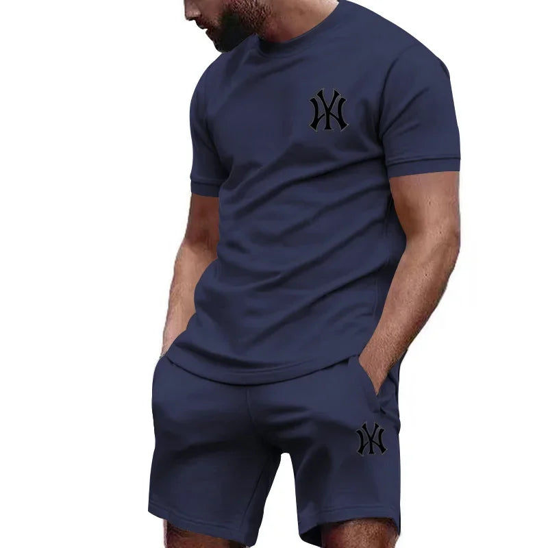 Men's two-piece sportswear, short sleeved T-shirt and pants set, running and fitness sportswear, summer, 2024